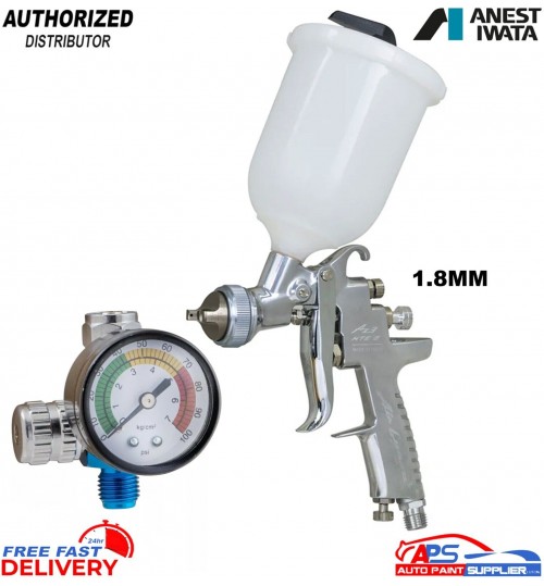 Anest Iwata AZ3 HTE-2 Spray Gun 1.8MM Valve Control With DR5 Regulator Gauge